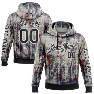 Custom Gray Black-White 3D Pattern Design Ethnic Tribal Sportswear Pullover Sweatshirt Hoodie