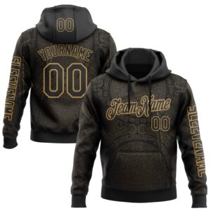 Custom Black Old Gold 3D Pattern Design Ethnic Tribal Sportswear Pullover Sweatshirt Hoodie