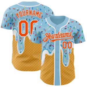 Custom Electric Blue Orange Yellow-White Foodie Food Dessert Melting Cream Waffle Grid Authentic Baseball Jersey