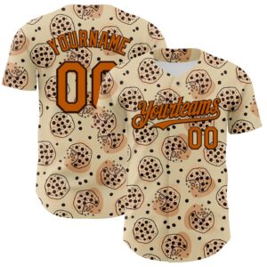 Custom Cream Texas Orange-Brown 3D Pattern Design Foodie Food Snack Chocolate Cookie Authentic Baseball Jersey