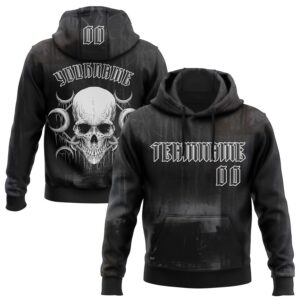 Custom Black White 3D Skull Gothic Vintage Grunge Art Sports Pullover Sweatshirt Hoodie