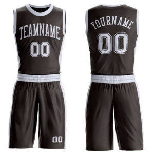 Custom Brown White Round Neck Suit Basketball Jersey