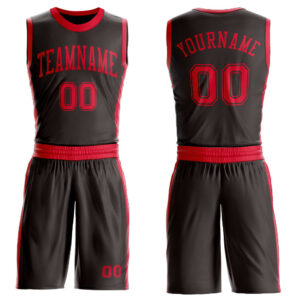 Custom Brown Red Round Neck Suit Basketball Jersey