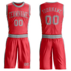 Custom Fire Red Gray Round Neck Suit Basketball Jersey