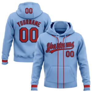 Custom Stitched Light Blue Red-Navy Baseball Pullover Sweatshirt Hoodie