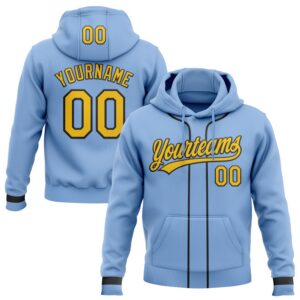 Custom Stitched Light Blue Yellow-Black Baseball Pullover Sweatshirt Hoodie