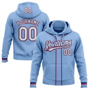 Custom Stitched Light Blue White Royal-Red Baseball Pullover Sweatshirt Hoodie