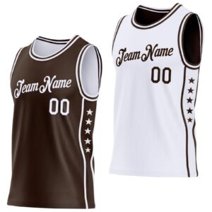 Custom Reversible Brown White Double Side Star Sublimation Basketball Suit Jersey